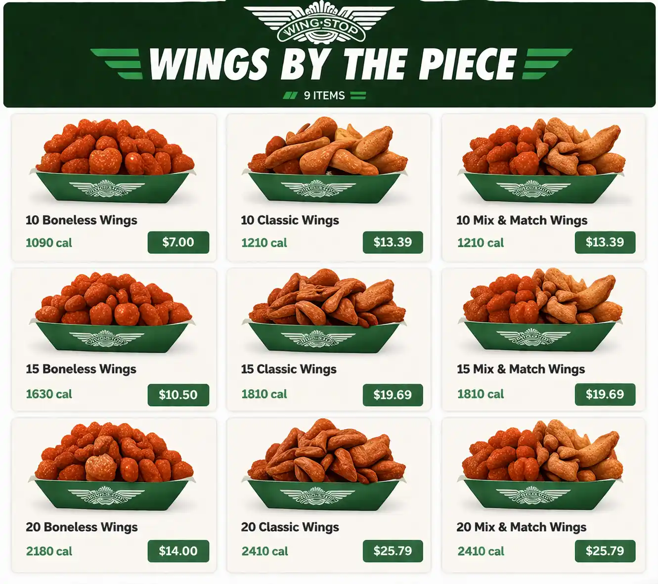 wingstop wings by piece menu