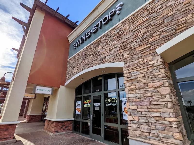 Wingstop storefront outside and inside view at 3757 S Gilbert Rd Ste 104 in Gilbert, Arizona