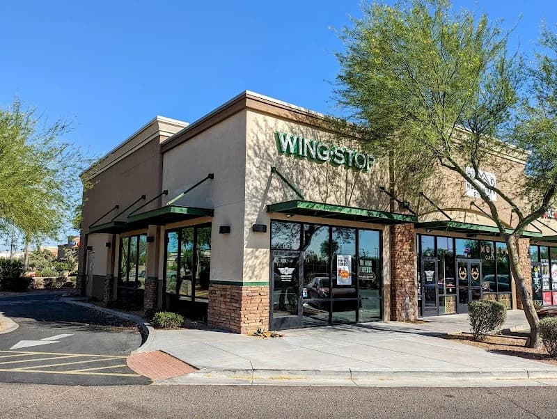 Wingstop storefront outside and inside view at 1754 S. Greenfield Rd #102 in Mesa, Arizona