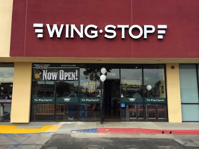Wingstop storefront outside and inside view at 8558 Firestone Blvd in Downey, California