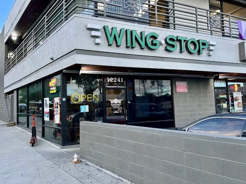 Wingstop storefront outside and inside view at 12241 Santa Monica Blvd in Los Angeles, California