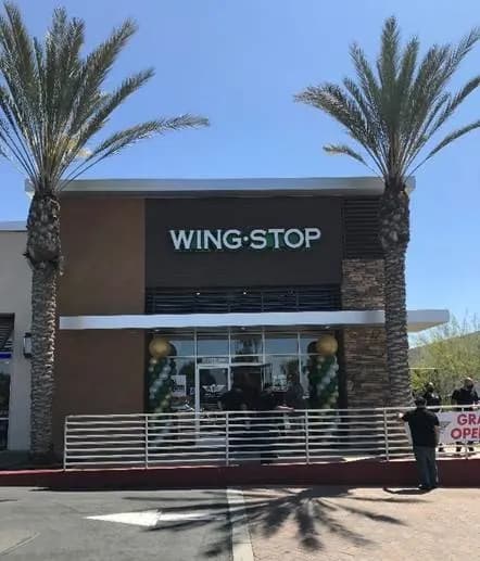 Wingstop storefront outside and inside view at 12620 Day Street Suite A in Moreno Valley, California