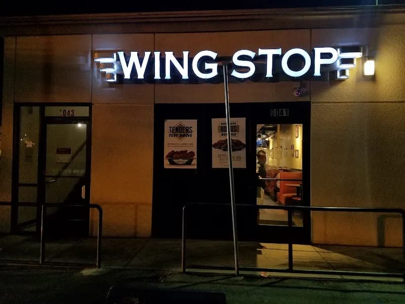 Wingstop storefront outside and inside view at 9041 Reseda Blvd in Northridge, California