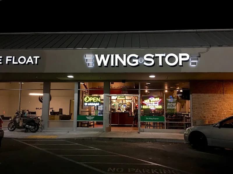 Wingstop storefront outside and inside view at 1918 El Camino Real in Redwood City, California