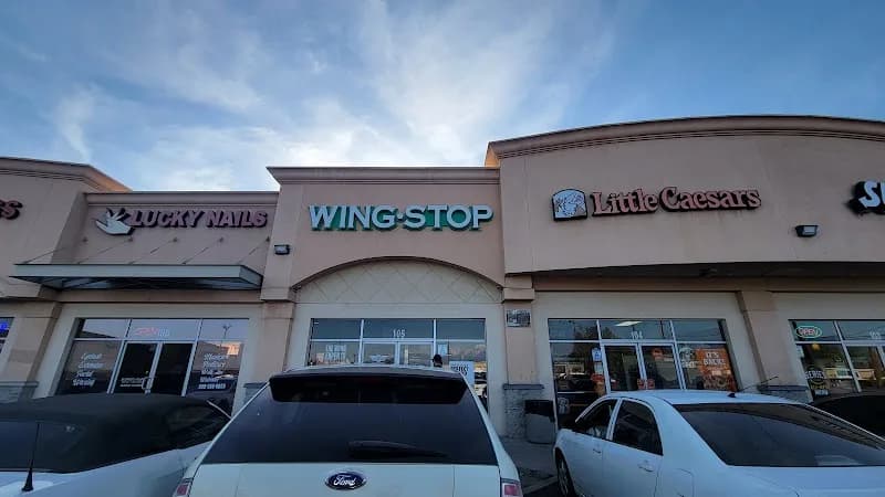 Wingstop storefront outside and inside view at 1353 West Mill Street Ste 105 in San Bernardino, California