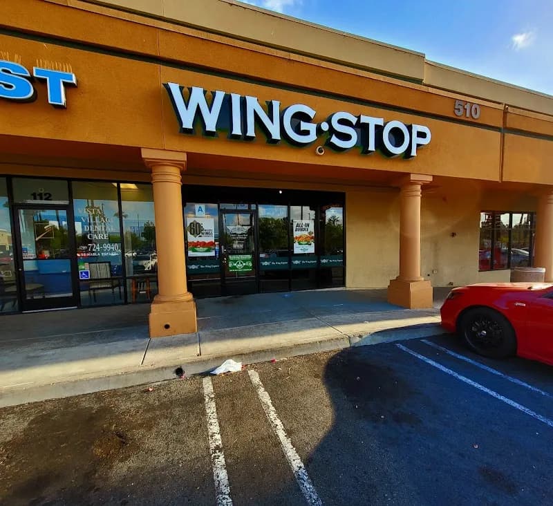 Wingstop storefront outside and inside view at 510 Hacienda Dr Ste 113 in Vista, California