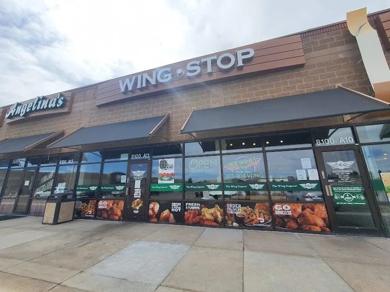 Wingstop storefront outside and inside view at 8100 W Crestline Ave Ste A10 in Littleton, Colorado