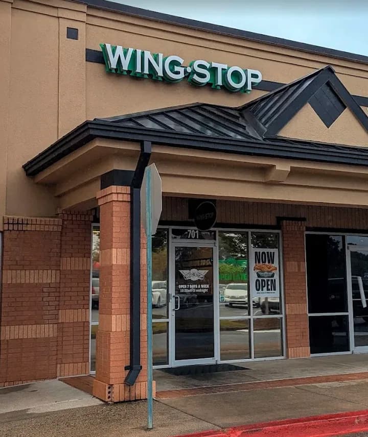 Wingstop storefront outside and inside view at 12460 Crabapple Rd in Alpharetta, Georgia