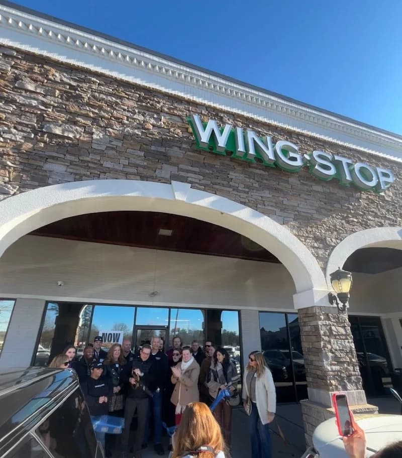Wingstop storefront outside and inside view at 10955 Jones Bridge Rd #104 in Alpharetta, Georgia