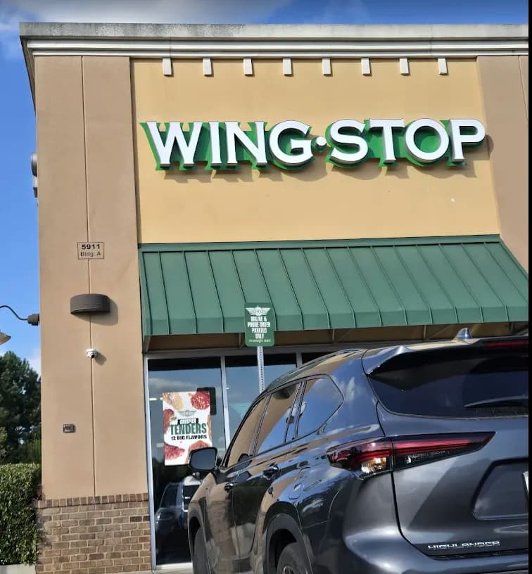 Wingstop storefront outside and inside view at 5911 Spout Springs Rd in Flowery Branch, Georgia