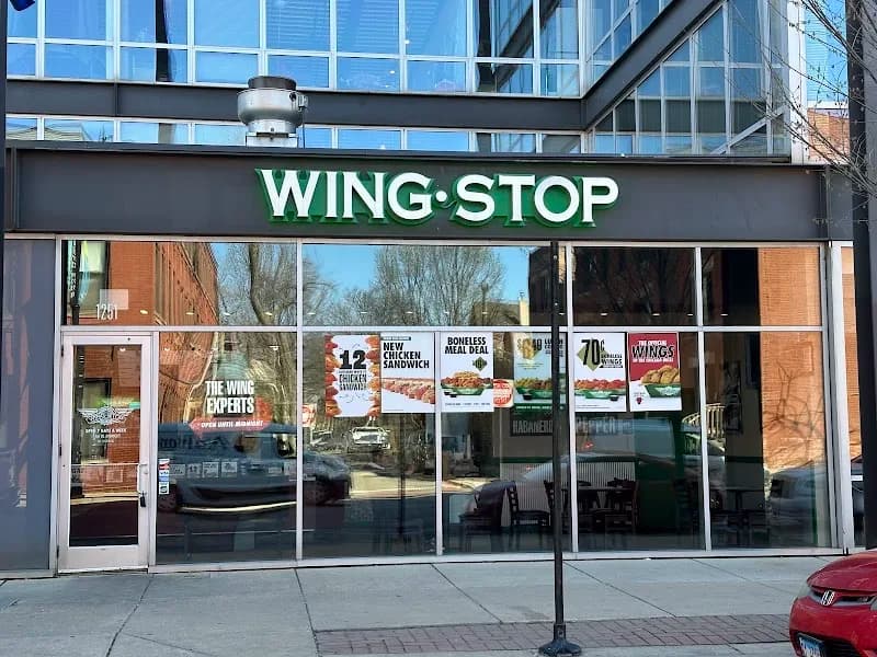 Wingstop storefront outside and inside view at 1251 W. Fullerton Ave. in Chicago, Illinois