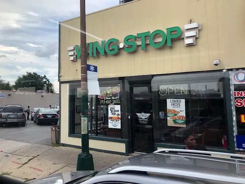 Wingstop storefront outside and inside view at 4430 W North Ave in Chicago, Illinois