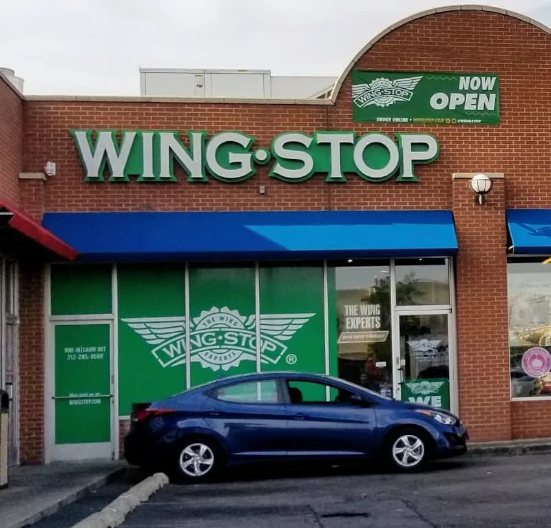 Wingstop storefront outside and inside view at 500 W. Roosevelt Rd in Chicago, Illinois